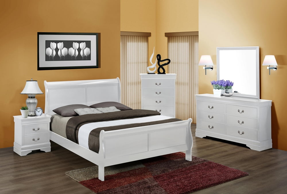 Traditional Classic 5pc Full Panel Bed Dresser Mirror Nightstand Set