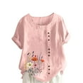 thumbnail image 2 of Junur Cotton Linen Tops for Women Loose Fit Casual Roll Up Short Sleeve T-Shirt Trendy Cute Floral Print Blouse 2026 Summer, 2 of 4