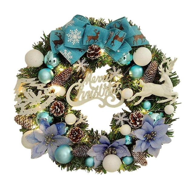 Corona navideña iluminada BLESIY decoración del hogar artificial 40 cm Azul