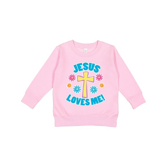 Inktastic Easter Jesus Loves Me with Cross and Flowers Toddler Sweatshirt