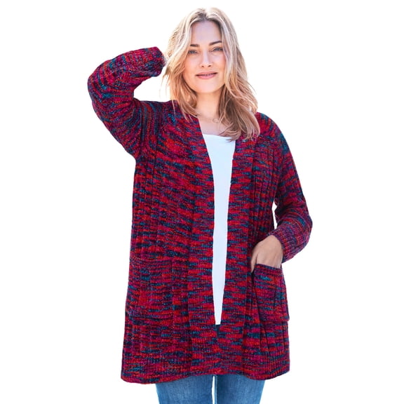 Woman Within Plus Size Open Front Chenille Cardigan Sweater