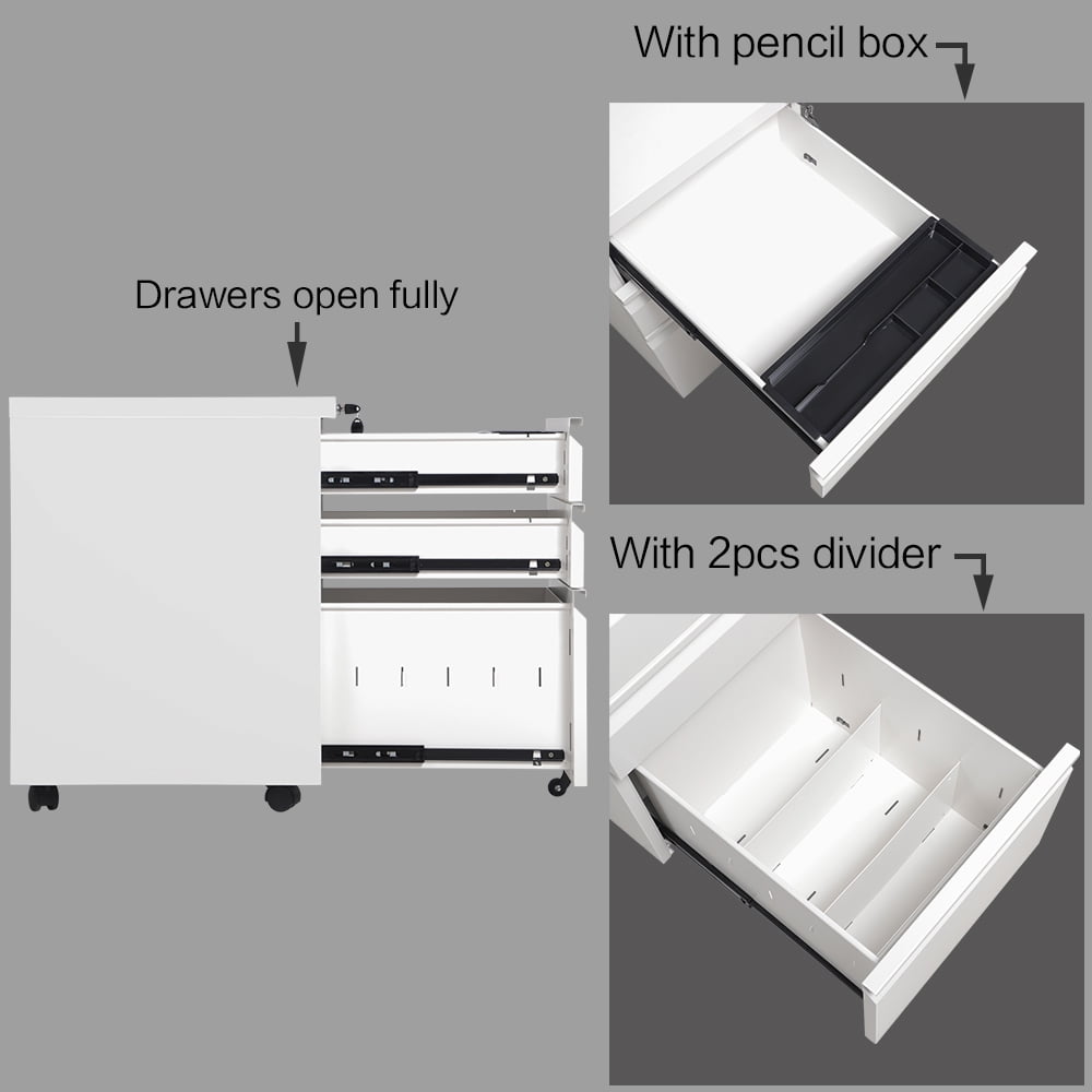 Kepooman Modern File Cabinet with 3 Drawer, Lockable Office Lateral Mobile File Cabinet for Office or Home, White Kepooman Modern File Cabinet with 3 Drawer, Lockable Office Lateral Mobile File Cabinet for Office or Home, White