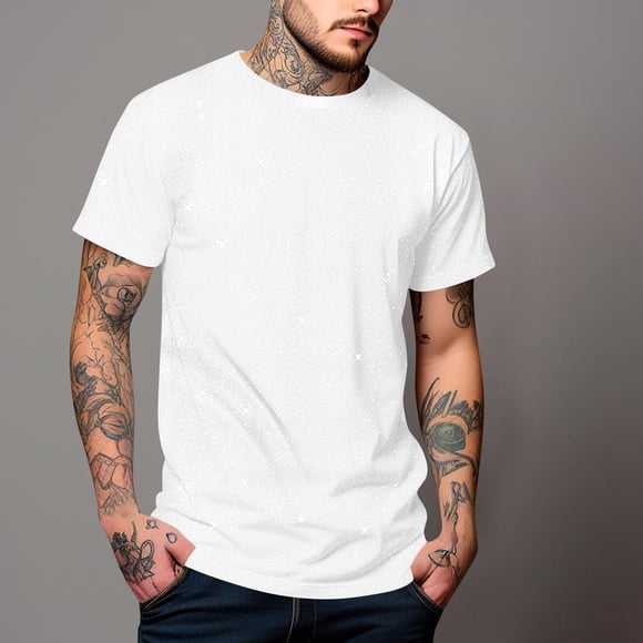 Tdoqot T-Shirts en Coton pour Hommes avec Paillettes - Manches Courtes d'Été Col Rond Décontracté pour Fête Blanc Taille m