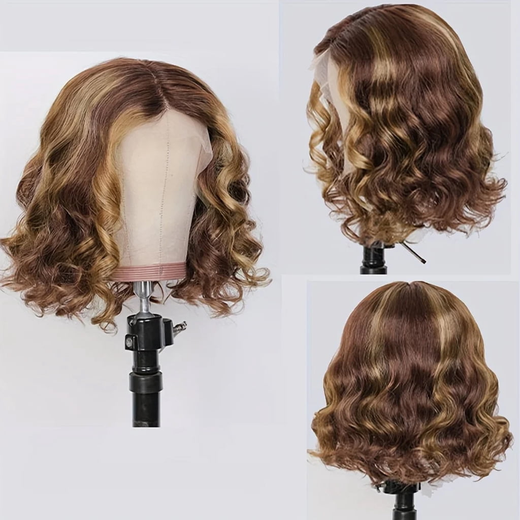 SUCS Short Bob Body Wave Lace Front Wigs Human Hair For Women Highlight Ombre Blonde Brown 13x6x1 T Part Hd Transparency Lace
