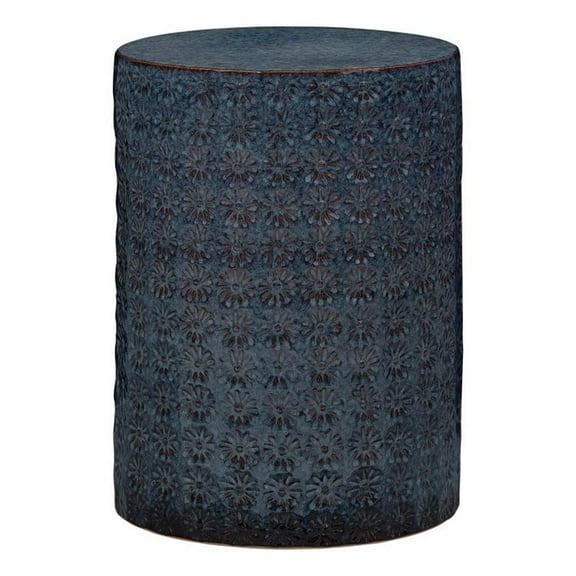 Maklaine Coastal Handmade Ceramic Side Table in Dark Blue/Gray
