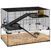 Dog Pens PawHut Hamster Cage, 31" Gerbil Cage with Glass Basin, Ramps, Platforms, Hut, Exercise Wheel, for Small Hamsters, Black,Cat Pens