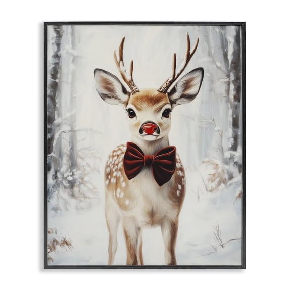 Stupell Industries Rustic Lodge Baby Reindeer with Red Nose Black Framed Giclee Art, 11 x 14, by Arlington Prints