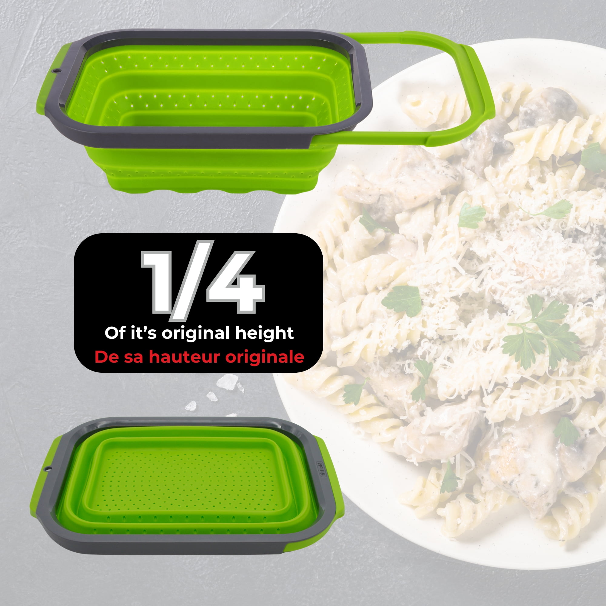 Starfrit Passoire Repliable et Extensible Sur Évier, 6 L, Économie D’Espace, Poignées Extensibles, S’adapte À La Plupart Des Éviers, Drainage Efficace, Rangement Compact, Va Au Lave-Vaisselle Cette passoire Starfrit de 6 L s'étend pour s'adapter à la plupart des éviers grâce à ses poignées télescopiques. Elle se replie à 1 po pour un rangement compact, résiste à la chaleur et offre un drainage rapide grâce à ses pieds surélevés et trous sur les côtés.