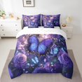 thumbnail image 5 of Purple Butterfly Bed In A Bag Queen Rose Flower Print Woman Adult Comforter Set,Galaxy Glitter Decor Bedding Set 7 Pieces,Floral Leaf Sheet Set, 5 of 5