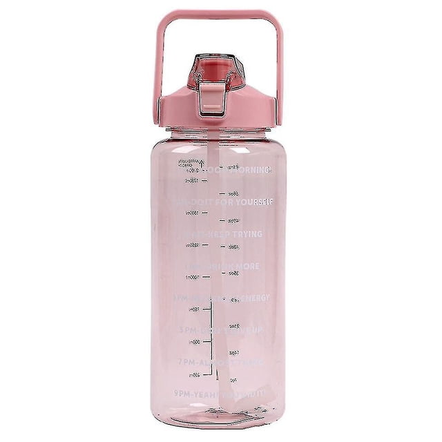 Botella de agua deportiva de 2 litros con pajita FloreceBien, de plástico, color rosa