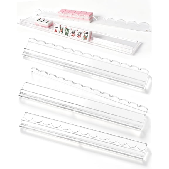 Acrylic Mahjong Racks with Magnetic Pusher, 17.4in Set of 4 Clear | Heavy-duty Acrylic, Scallop Magnetic Pushers, Crystal-clear, for American Mahjong Tile, for Game Home Club Party Players