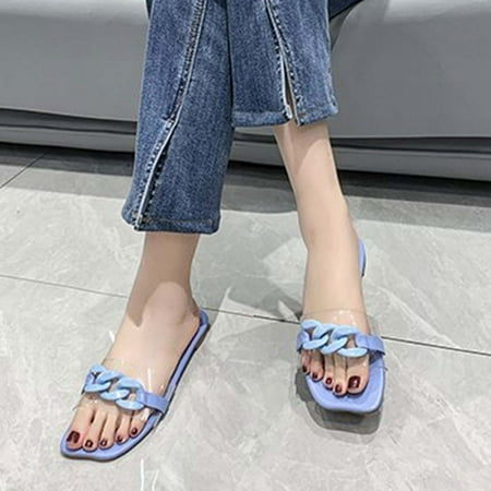 

Aufmer Slippers for Women Clearance Casual Ladies Summer Fashion Flat Slippers Solid Color Chain Decoration Casual Slippers