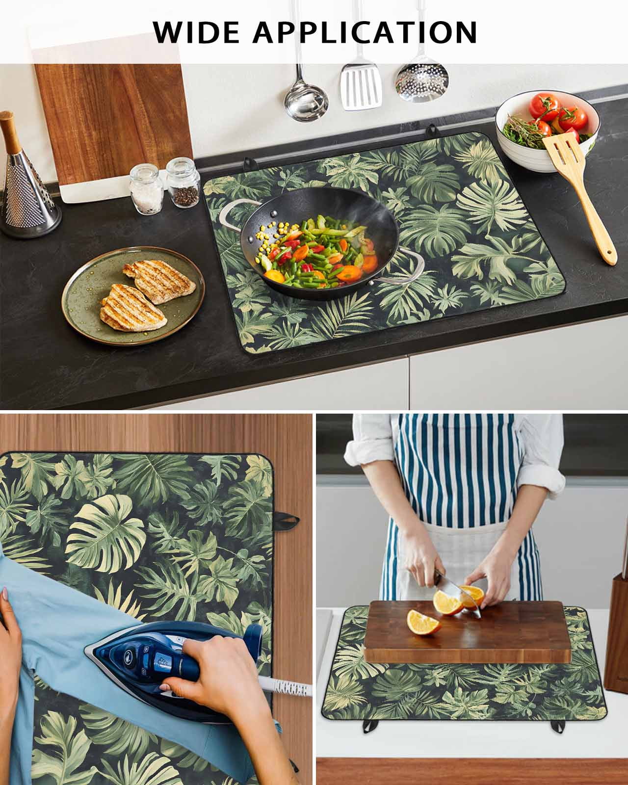 nqOlkjepod Large Induction Cooktop Protector Mat 24"x21", Palm Tree Leaves Stove Top Covers for Electric Stove, Summer Tropical Green Botanical Stove Burner Cover Mats, Glass Top Stove Cover