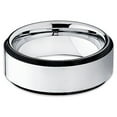 thumbnail image 2 of Tungsten Wedding Band Polished Silver Tungsten Ring Tungsten Carbide Ring 8mm Black Edges Men & Women Comfort Fit, 2 of 3