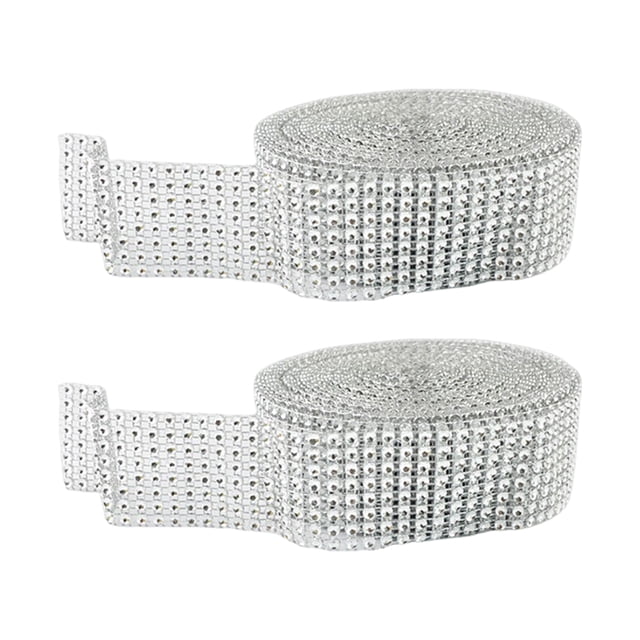 Cateissary 2 rollos de diamantes de imitación envueltos en diamantes de imitación, decoración dorada y plateada, cristal cruzado, tul, regalo nupcial, Artesanía Plateado Cateissary HA075311-01