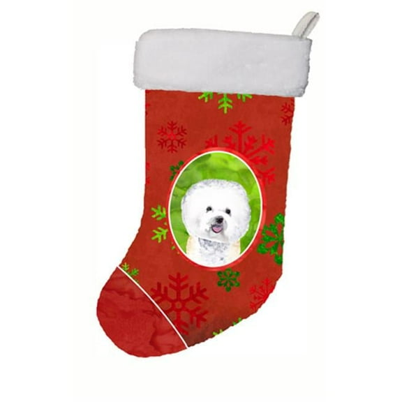 11 x 18 in. Bichon Frise Red And Green Snowflakes Holiday Christmas Stocking