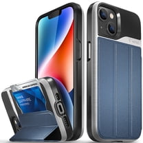 Vena vCommute Wallet Case Compatible with Apple iPhone 14/13 (6.1"-inch), (Military Grade Drop Protection) Flip Leather Cover Card Slot Holder with Kickstand - Silver / Blue / Black