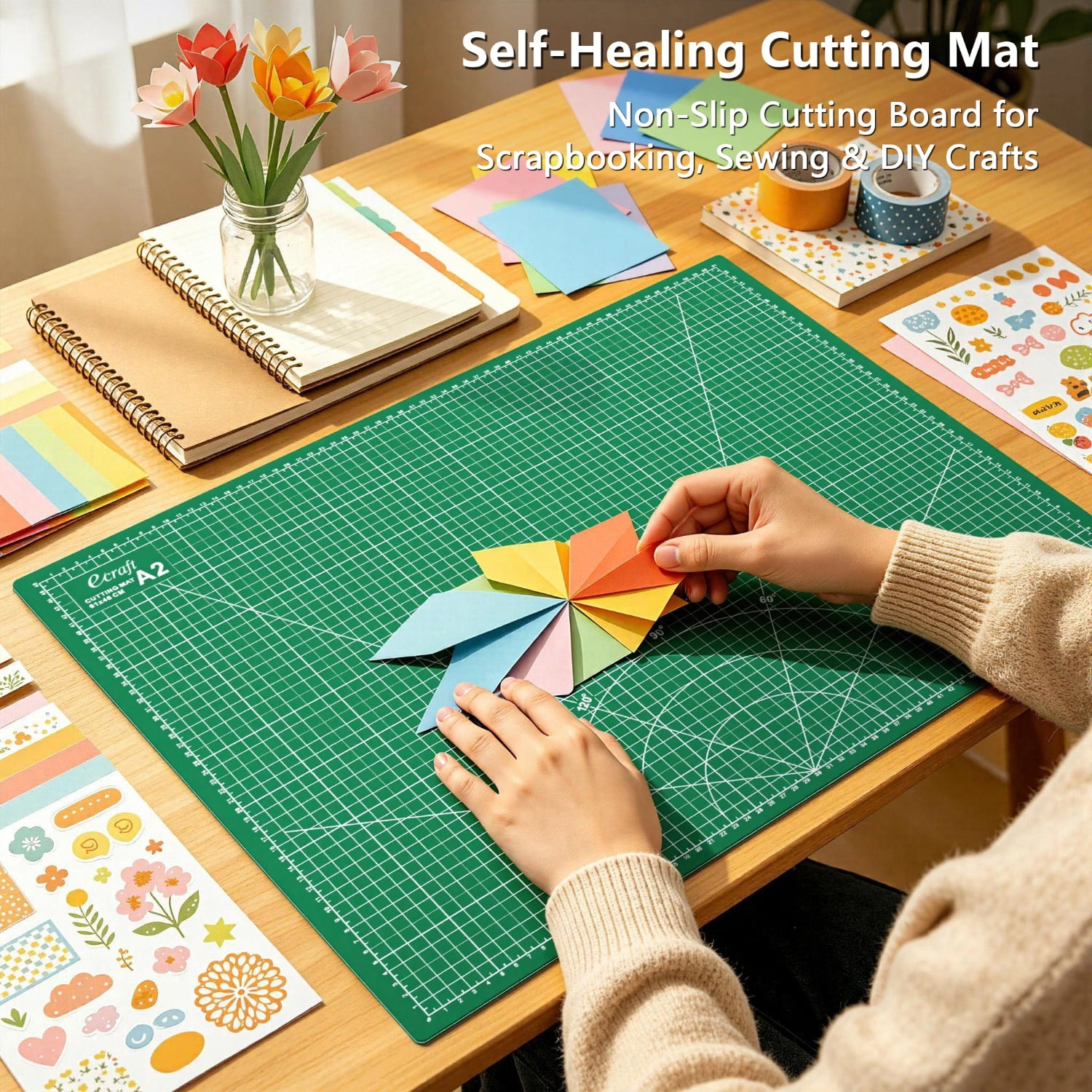 Self Healing Cutting Mat 18"x24", A2, Rotary Fabric Cutting Mat for Sewing, Quilting, Crafts & DIY, Double Sided Green
