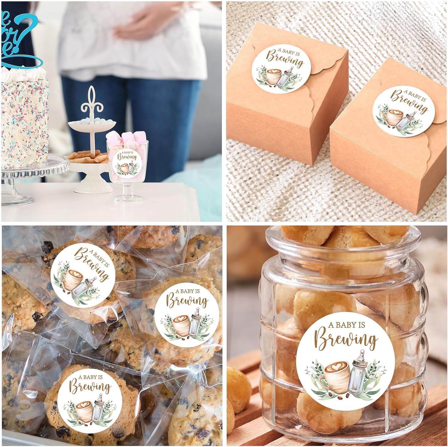 120Pcs A Baby is Brewing Baby Shower Stickers 2 Inch Coffee Theme Round Adhesive Label Decals for Coffee Bean Cookie Bag Party Favor Gifts Decor
