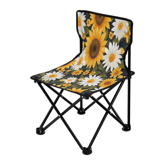 Folding Chair（Maximum weight capacity 220lb）Camping Chair For Camping Picnicking Outdoor Beach and Travel Daisy Sunflowers