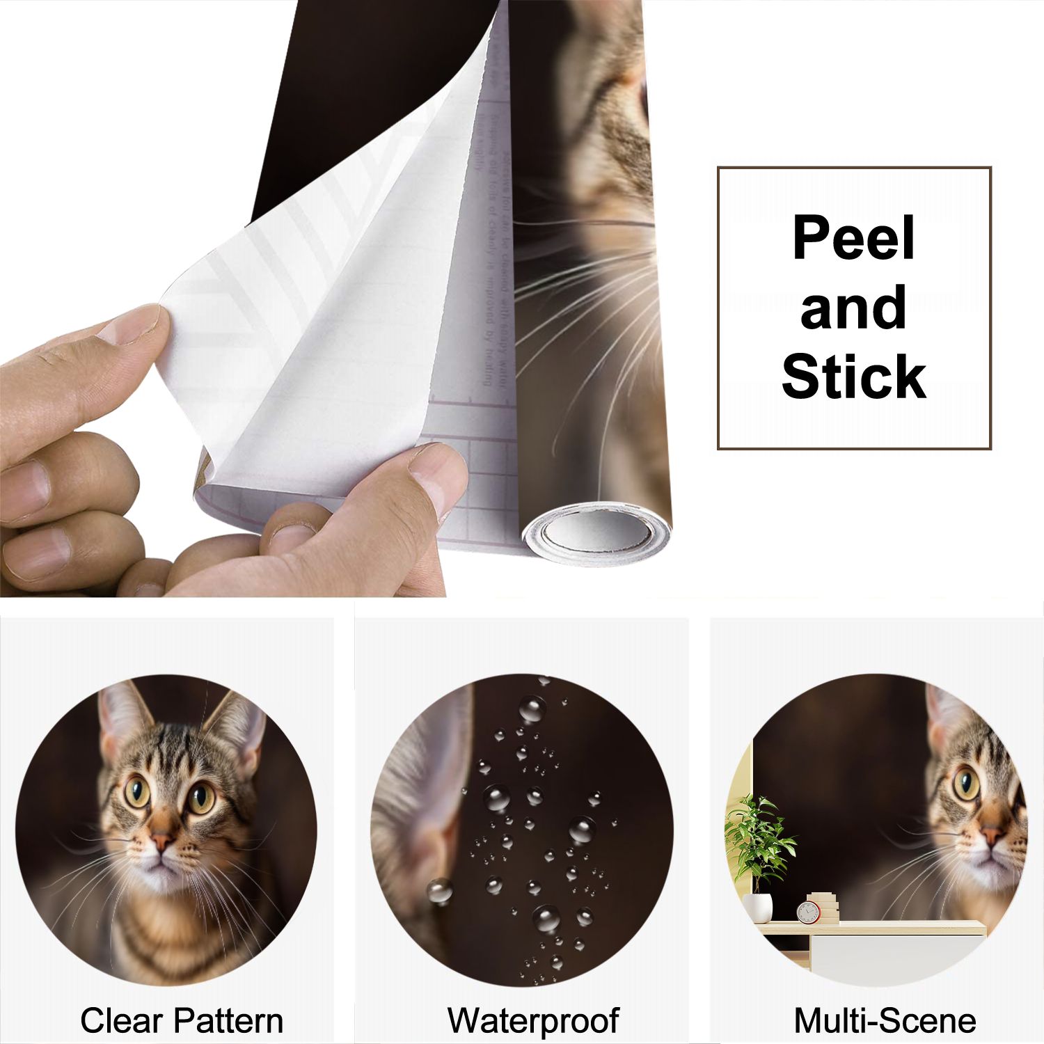 Peel and Stick Wallpaper Tabby Cat Animal Kitten Kitten Poster Cat Whiskers Expressive Eyes Modern Art Wall Mural Decor Self Adhesive and Removable 69in x 98in
