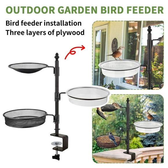 KoiLife Platform Bird Feeder Mesh Bird Feeder Tray Bird Feeder Bird Feeder Stand Bluebird Feeder 20" Black Three-Layer Outdoor Garden Hanging Automatic Bird Feeder