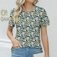 thumbnail image 4 of ZQUUVOU Women's T-Shirt Printed Floral Round Neck Casual Short Sleeved Blouse B-Navy (XL), 4 of 6