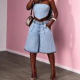 thumbnail image 4 of Women’s High Waisted Denim Bermuda Shorts Wide Leg Knee Length Jean Shorts with Pockets, Light Blue, 4 of 5