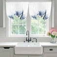 thumbnail image 5 of Blue Flowers Tie Up Curtain 45 Inches Long, Spring Vintage Country Watercolor Blue Tulip Floral Balloon Style Kitchen Window Curtain Over Sink, Small Window Rod Pocket Curtain 34"x45", 5 of 9