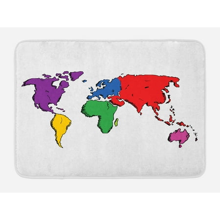 Where To Buy Bathroom Rugs World Map Bath Mat, Contemporary Illustration of World Map Image Where People Live Education Theme, Non-Slip Plush Mat Bathroom Kitchen Laundry Room Decor, 29.5 X 17.5 Inches, Multicolor, Ambesonne ()