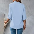 thumbnail image 5 of Blue Tshirts for Women 2025 Summer Simple Solid Color Short Sleeved Ruffled V Neck Blouse Blouse Going Out Tops for Women, 5 of 6