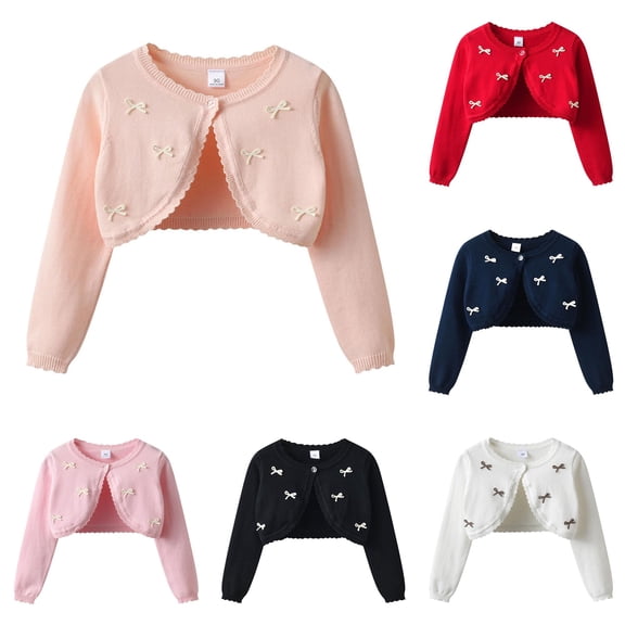 Ticikt Girls Cropped Knit Shrug Cardigan, Cotton Hollow‑Out Decorative Lightweight Bolero Jacket for Toddler Kids Spring Fall,Light Pink