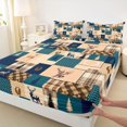 thumbnail image 4 of Castle Fairy Woodland Deer Queen Sheets 4 Pieces,Rustic Plaid Patchwork Queen Sheet Sets,Navy Cream Brown,1 Fitted Sheet, 1 Flat Sheet and 2 Pillowcases, 4 of 6