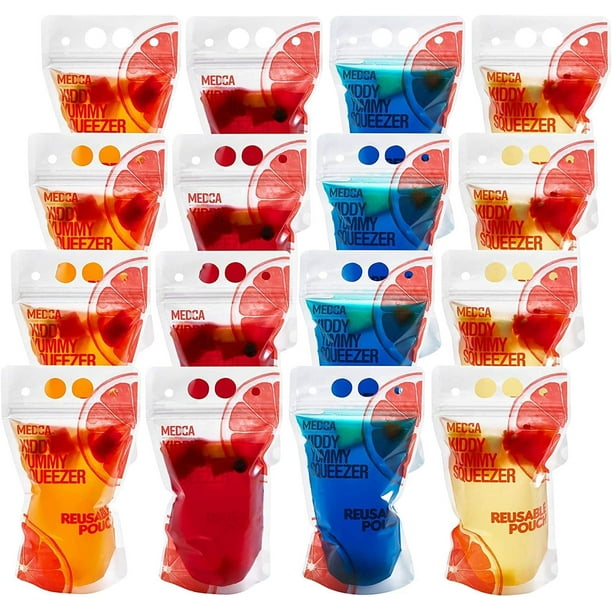 Reusable Drink Pouches 402 Piece Set 200 Clear Drink Bags 200 Straws 16 oz Double Zipper Reusable Smoothie Juice Clear Zipper Pouch Storage
