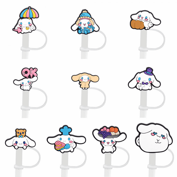 ZHZIYAG 10Pcs Sanrio Cinnamoroll Straw Cover for Stanley Cup, 10mm Cartoon Silicone Straw Topper for Stanley Cup 30/421oz Tumblers, Funny Reusable Lid Accessories WW728#400