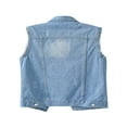 thumbnail image 2 of Gilet en Jean Sans Manches Grande Taille pour Femmes, Col Rabattu, Déchiré, 2 of 3