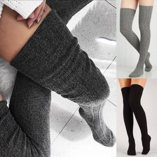Women Girls Cable Knit Extra Long Boot Socks Over Knee Thigh High Warm StockiE_P 
