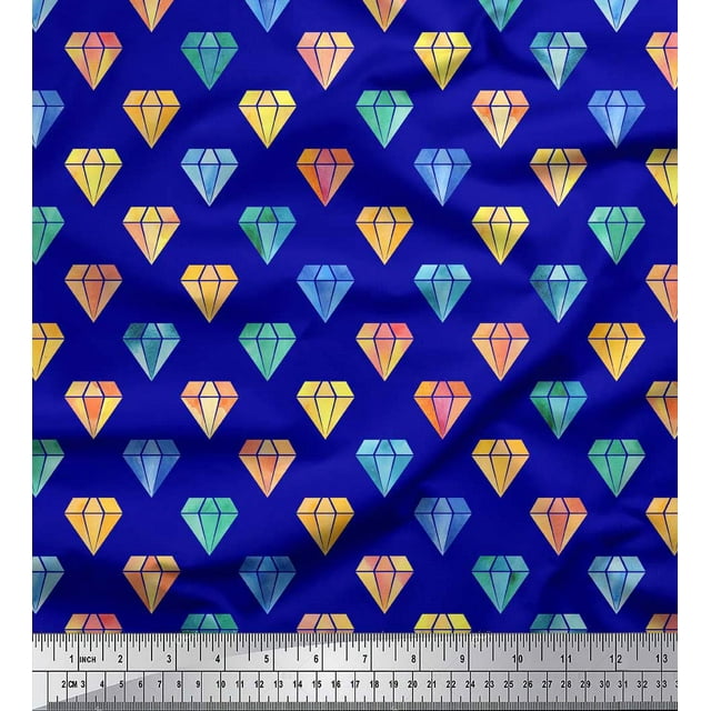 Soimoi Blue Cotton Jersey Fabric Diamond Geometric Print Sewing Fabric Yard 58 Inch Wide