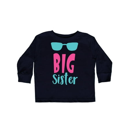 

Inktastic Big Sister Older Sister Sunglasses - Blue Pink Gift Toddler Toddler Girl Long Sleeve T-Shirt
