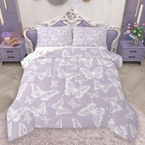 Homewish Dreamy Plum Butterfly Full Size Comforter Sets for Kids, Cartoon Moth Animal Bedding Comforter Set, Modern Fashion Style Reversible Bedding Sets, Breathable Home Decor, 3pcs
