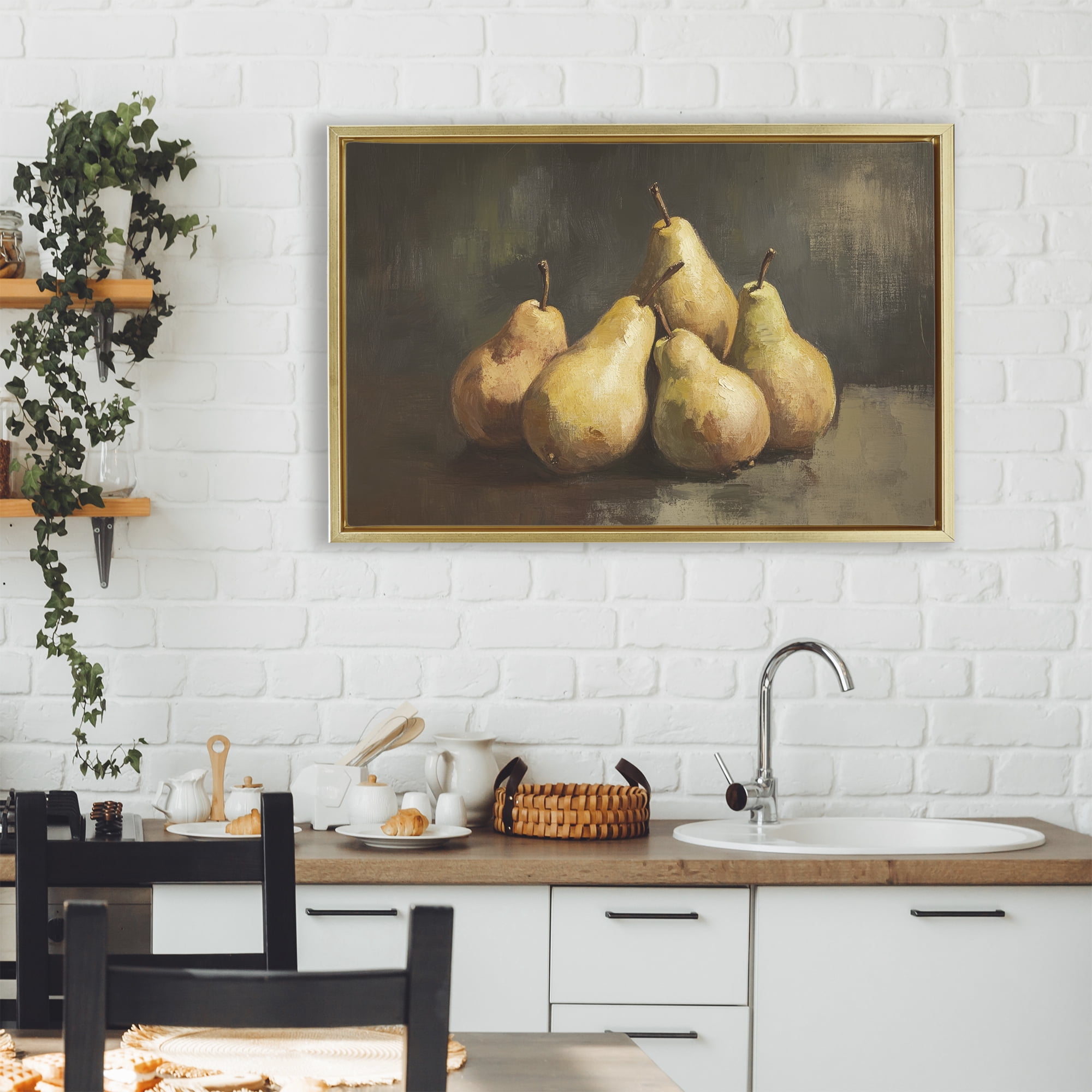 Stupell Industries Golden Pears Still Life Gold Framed Floater Canvas Wall Art, design by Petal Prints Design
