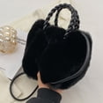 thumbnail image 4 of Bolsos cruzados esponjosos con asa tejida para mujer, bolsos de mano de viaje para niñas, color negro, 4 of 9