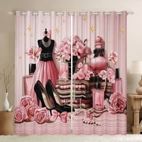 jejeloiu Perfume High Heels Blackout Curtains Set of 2 (52x84 Each),Romantic Valentine Rose Window Curtains,Pink Flowers Floral Curtains and Drapes For Girls Kids,Super Cozy Room Decor