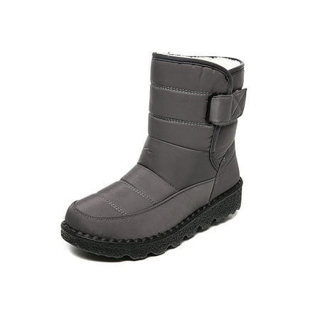 

Harsuny Womens Waterproof Boot Mid Calf Snow Boots Comfort Ankle Bootie Cold Weather Non-skid Wear Resistant Booties Cotton Lined Winter Shoes Gray 6