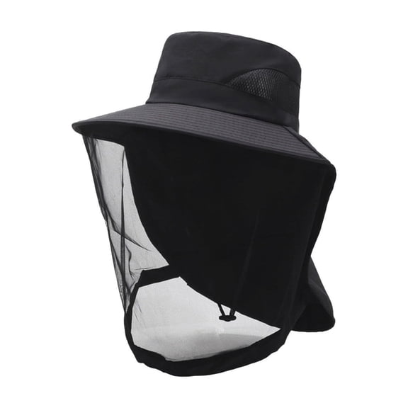 Mesh Sun Hat Mosquito Protection Fishing Cap Outdoor Hiking Hat Breathable Foldable for Men Women with Removable Face Flap(Black)