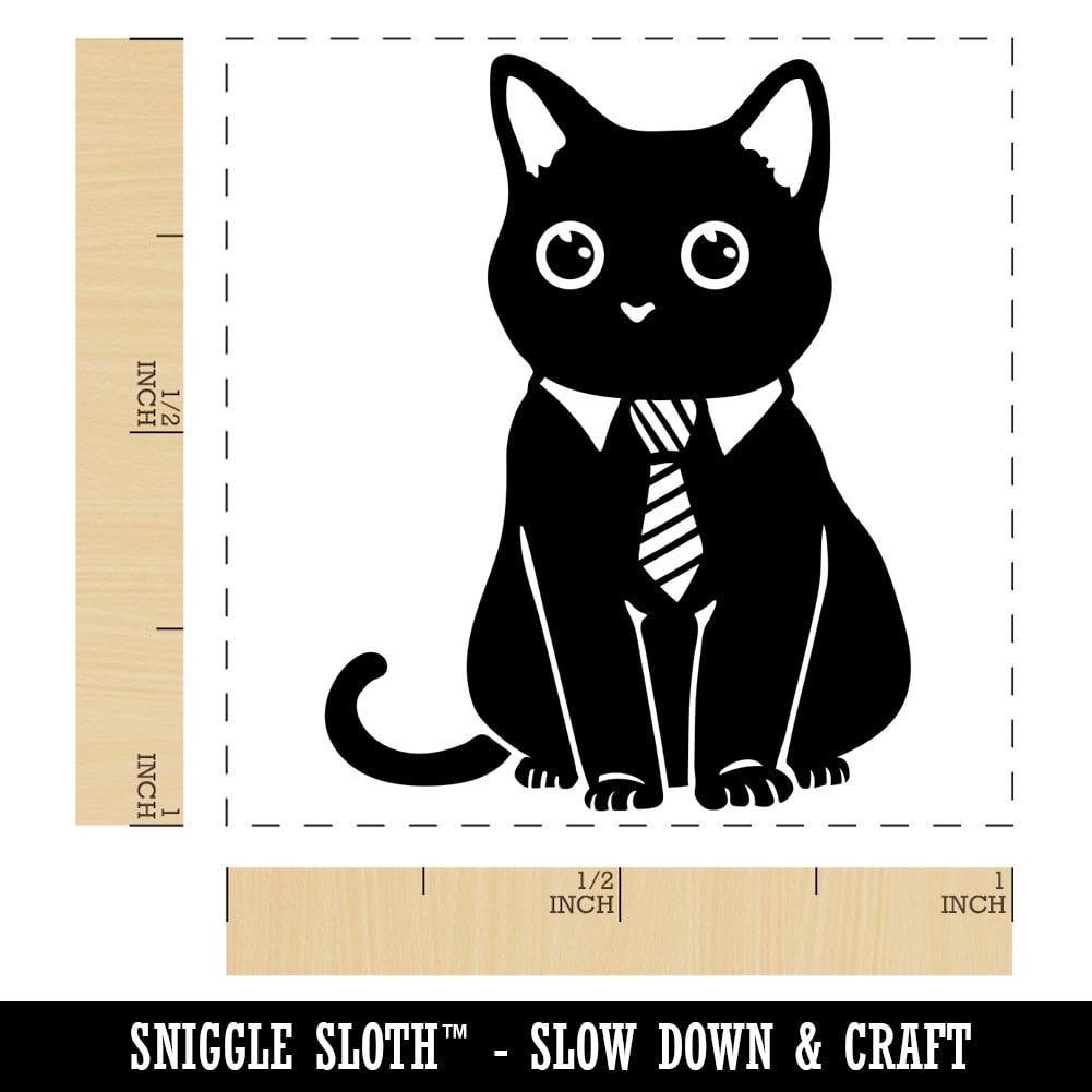 Business Cat with Tie Self-Inking Rubber Stamp Ink Stamper - Fuchsia Ink - Small 1 Inch