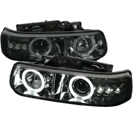 Dual Halo Projector Headlights (Chrome Housing/Clear Lens) Made for and Compatible with 1999-2002 Chevrolet Silverado/ 2000-2006 Tahoe Suburban