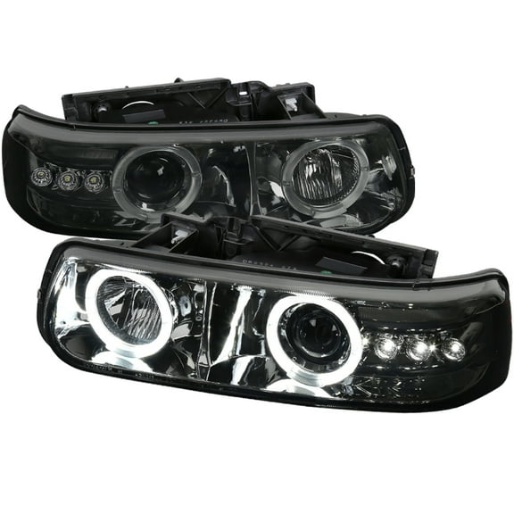 Dual Halo Projector Headlights (Chrome Housing/Clear Lens) Made for and Compatible with 1999-2002 Chevrolet Silverado/ 2000-2006 Tahoe Suburban