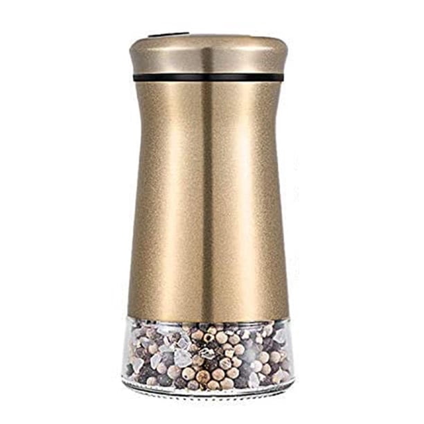 Dinheiro Salero y pimentero de acero inoxidable de cobre, recipiente de botella con fondo transparente con tapa de acero inoxidable, con orificio de vertido ajustable, a prueba de humedad