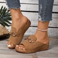 thumbnail image 3 of Rokment Womens Orthopedic Mules Platform Wedges Slip on Dress Sandals Fashion Casual Leather Open Toe Arch Support Comfortable Mid Heels Walking Slides Summer Shoes Brown Size 8, 3 of 5